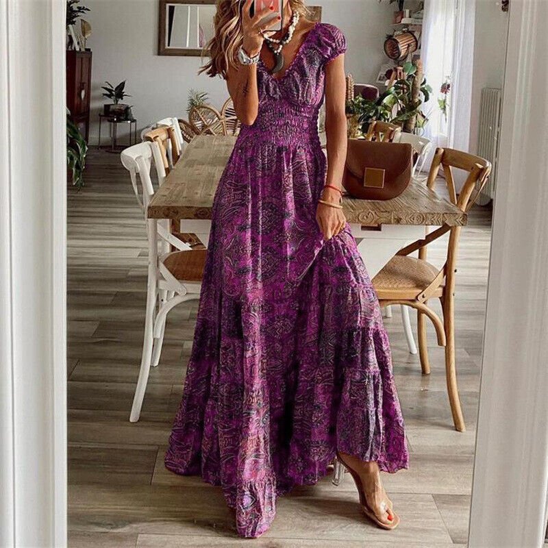 Noa Maxi Zomerjurk Dames in Boho Stijl met Korte Mouwen en Flatterende Pasvorm - Zova - Fashion