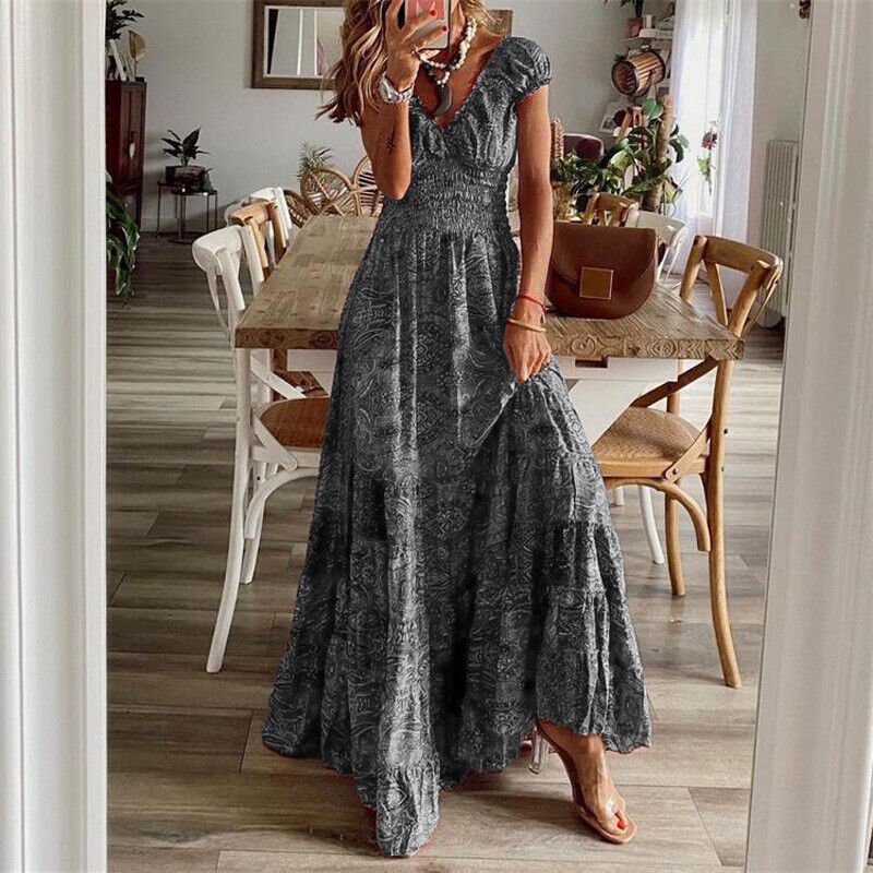 Noa Maxi Zomerjurk Dames in Boho Stijl met Korte Mouwen en Flatterende Pasvorm - Zova - Fashion