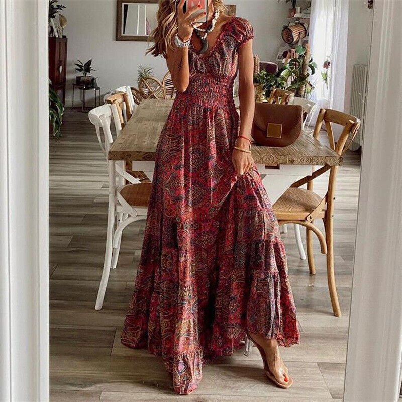 Noa Maxi Zomerjurk Dames in Boho Stijl met Korte Mouwen en Flatterende Pasvorm - Zova - Fashion