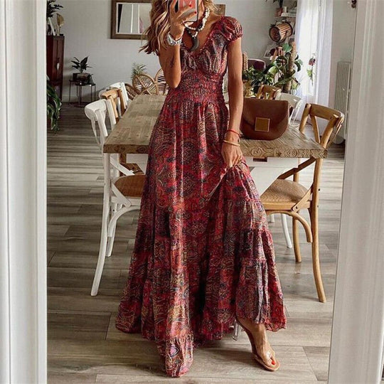 Noa Maxi Zomerjurk Dames in Boho Stijl met Korte Mouwen en Flatterende Pasvorm - Zova - Fashion