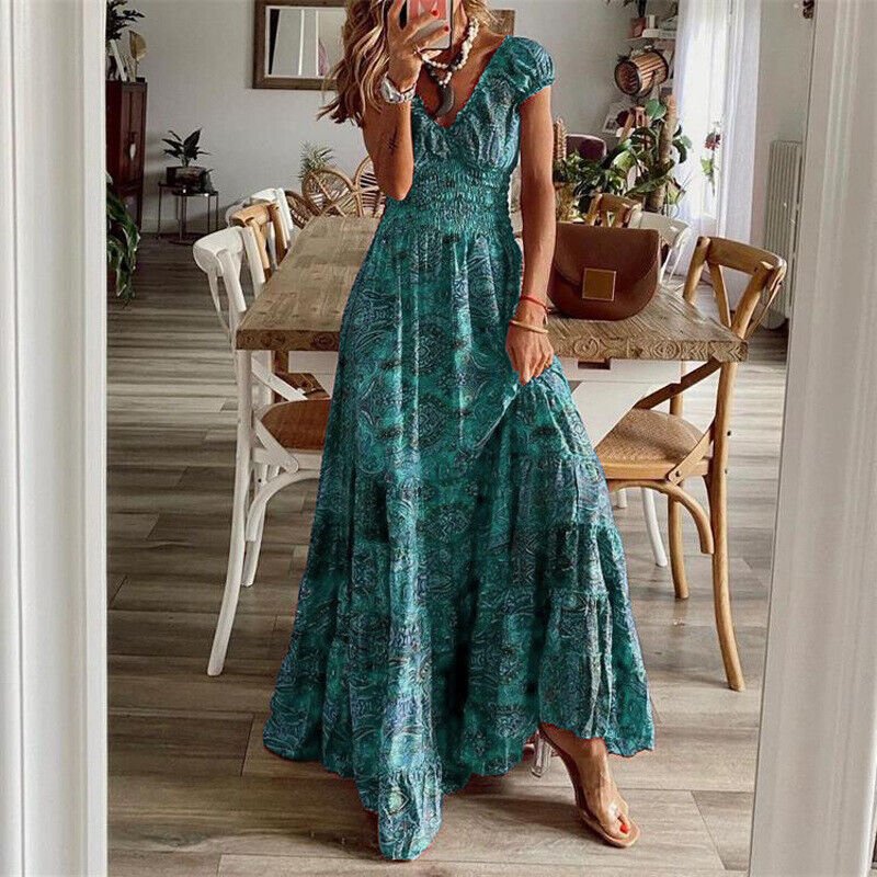 Noa Maxi Zomerjurk Dames in Boho Stijl met Korte Mouwen en Flatterende Pasvorm - Zova - Fashion