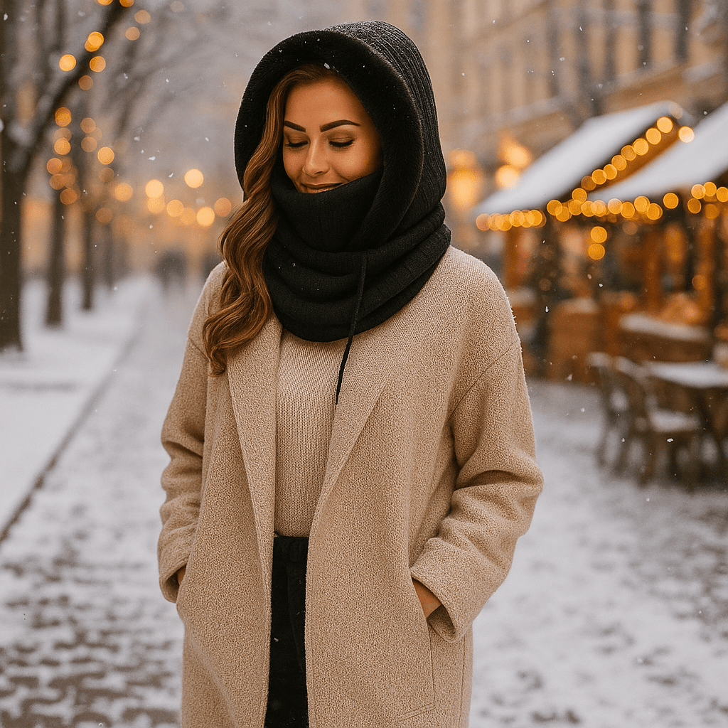 Olivia – Winter Set van Gebreide Stoffen met Voering en Kap
