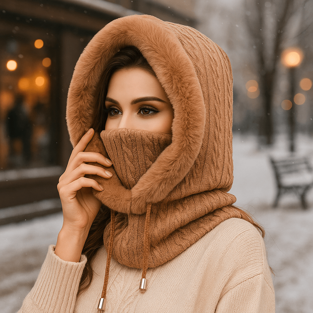 Olivia – Winter Set van Gebreide Stoffen met Voering en Kap