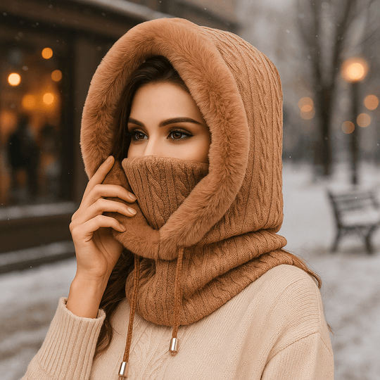 Olivia – Winter Set van Gebreide Stoffen met Voering en Kap