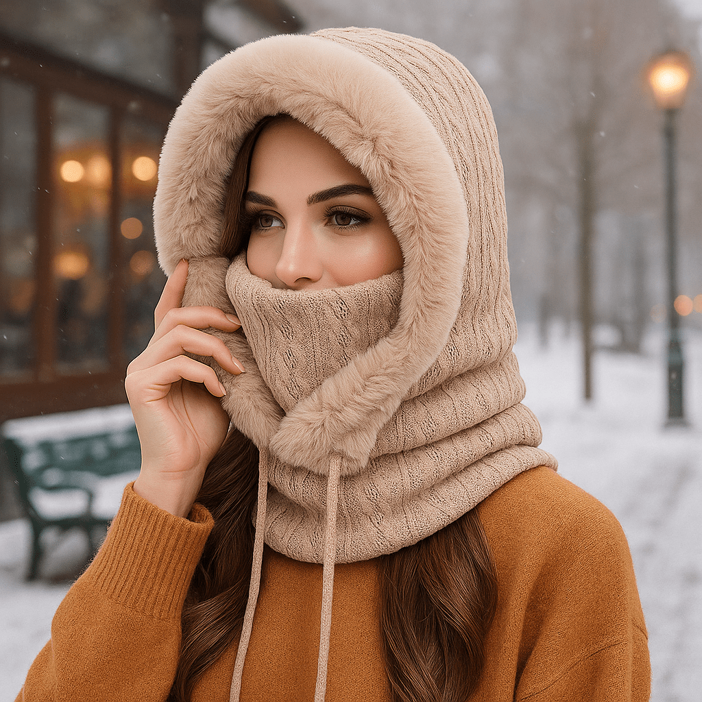 Olivia – Winter Set van Gebreide Stoffen met Voering en Kap