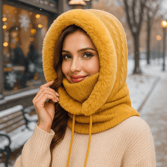Olivia – Winter Set van Gebreide Stoffen met Voering en Kap