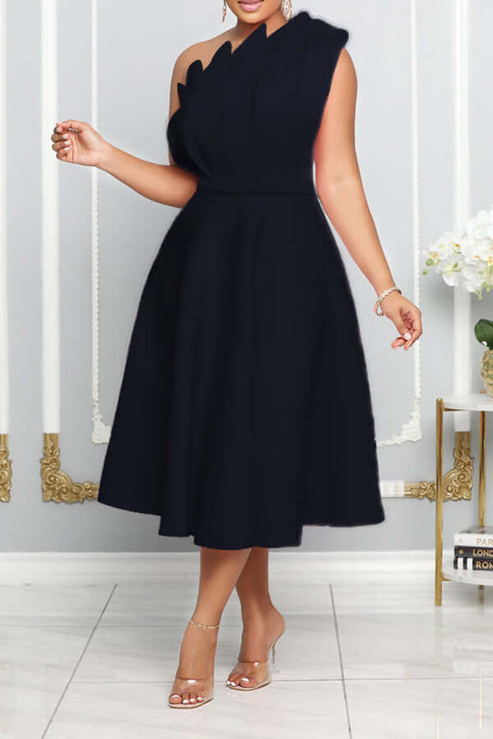 One - Shoulder Midi Zomerjurk Dames van Rayon met A - Lijn en Sculpted Detailing - ZovaFashion - Midi Jurken