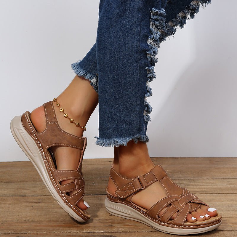 Orthopedische Sandalen Dames van Imitatieleer met Verstelbare Klittenbandjes - ZovaFashion - Sandalen Dames