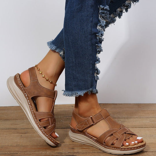Orthopedische Sandalen Dames van Imitatieleer met Verstelbare Klittenbandjes - ZovaFashion - Sandalen Dames