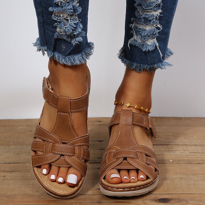 Orthopedische Sandalen Dames van Imitatieleer met Verstelbare Klittenbandjes - ZovaFashion - Sandalen Dames