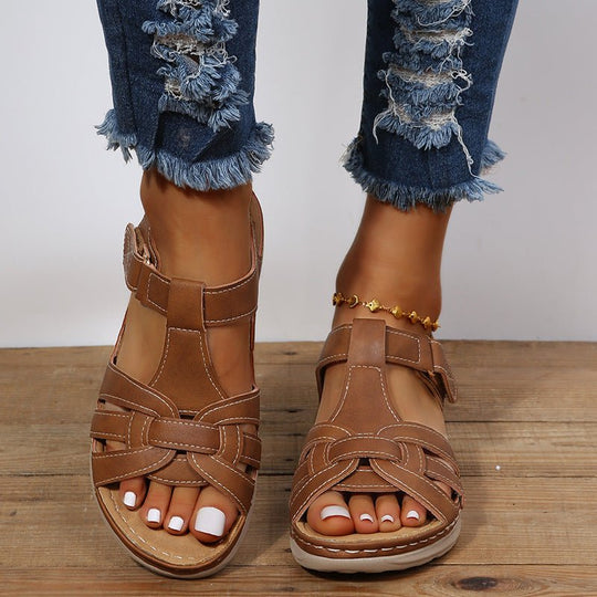 Orthopedische Sandalen Dames van Imitatieleer met Verstelbare Klittenbandjes - ZovaFashion - Sandalen Dames