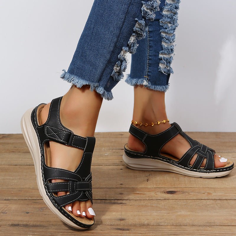 Orthopedische Sandalen Dames van Imitatieleer met Verstelbare Klittenbandjes - ZovaFashion - Sandalen Dames