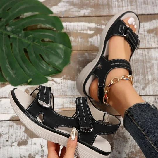 Orthopedische Sandalen Dames van Leer met Verstelbare Bandjes en Sportieve Stijl - ZovaFashion - Sandalen Dames