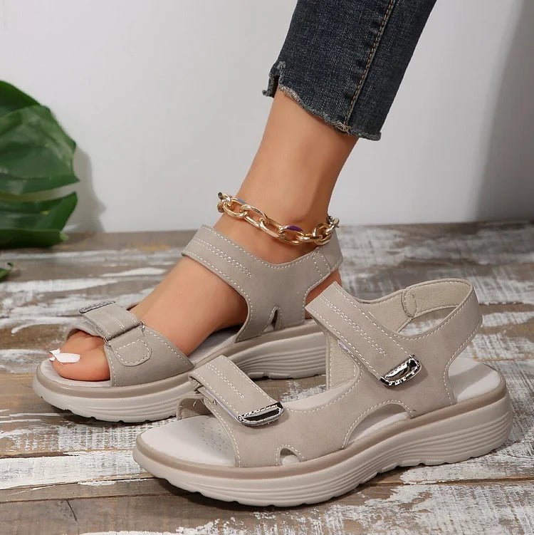 Orthopedische Sandalen Dames van Leer met Verstelbare Bandjes en Sportieve Stijl - ZovaFashion - Sandalen Dames