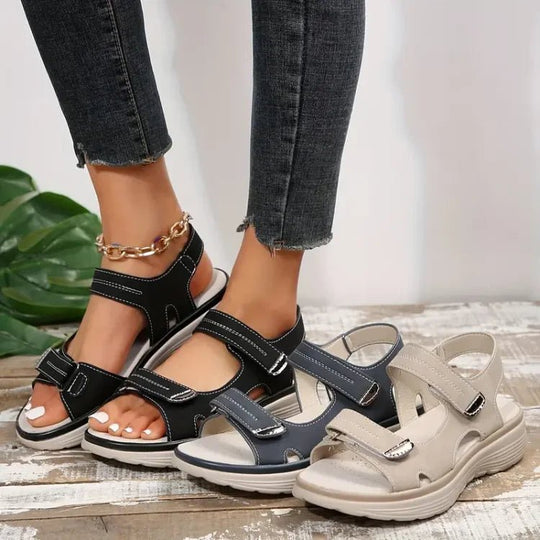Orthopedische Sandalen Dames van Leer met Verstelbare Bandjes en Sportieve Stijl - ZovaFashion - Sandalen Dames