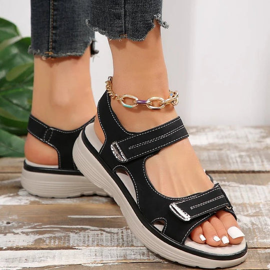 Orthopedische Sandalen Dames van Leer met Verstelbare Bandjes en Sportieve Stijl - ZovaFashion - Sandalen Dames