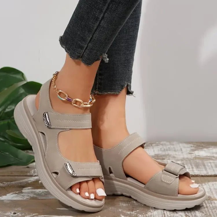 Orthopedische Sandalen Dames van Leer met Verstelbare Bandjes en Sportieve Stijl - ZovaFashion - Sandalen Dames