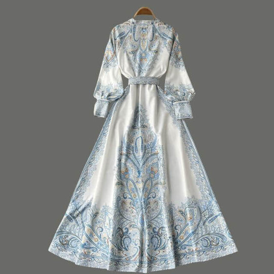 Paisley Maxi Zomerjurk van Rayon met A - Lijn en Lange Mouwen - ZovaFashion - Maxi Jurk