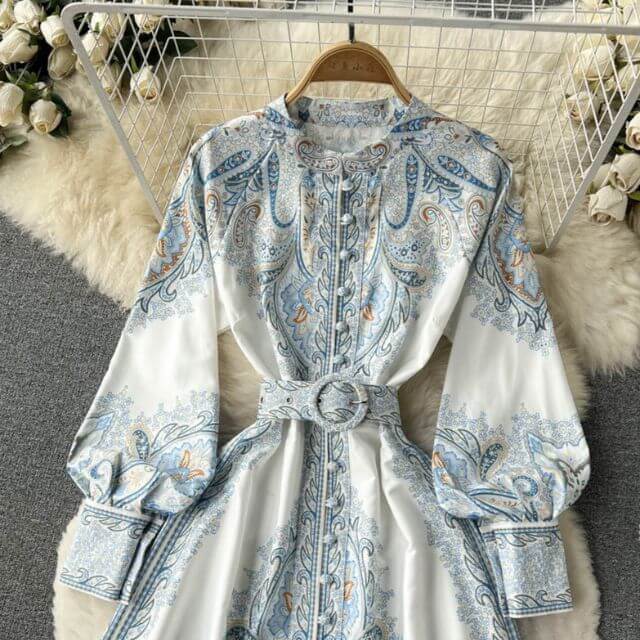 Paisley Maxi Zomerjurk van Rayon met A - Lijn en Lange Mouwen - ZovaFashion - Maxi Jurk