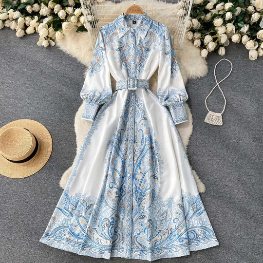 Paisley Maxi Zomerjurk van Rayon met A - Lijn en Lange Mouwen - ZovaFashion - Maxi Jurk