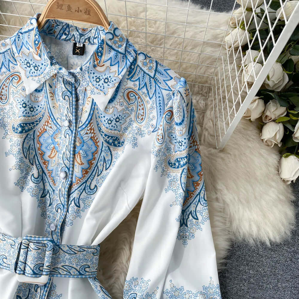 Paisley Maxi Zomerjurk van Rayon met A - Lijn en Lange Mouwen - ZovaFashion - Maxi Jurk