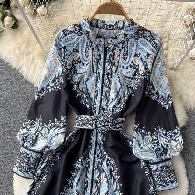 Paisley Maxi Zomerjurk van Rayon met A - Lijn en Lange Mouwen - ZovaFashion - Maxi Jurk