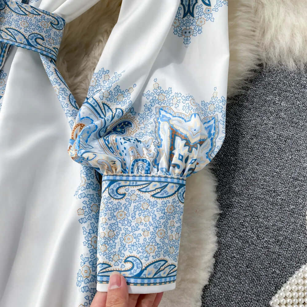 Paisley Maxi Zomerjurk van Rayon met A - Lijn en Lange Mouwen - ZovaFashion - Maxi Jurk