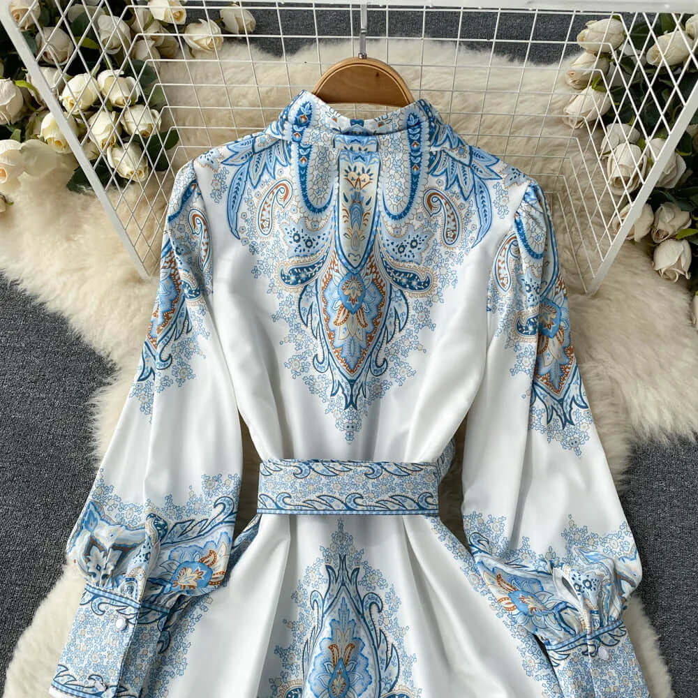 Paisley Maxi Zomerjurk van Rayon met A - Lijn en Lange Mouwen - ZovaFashion - Maxi Jurk