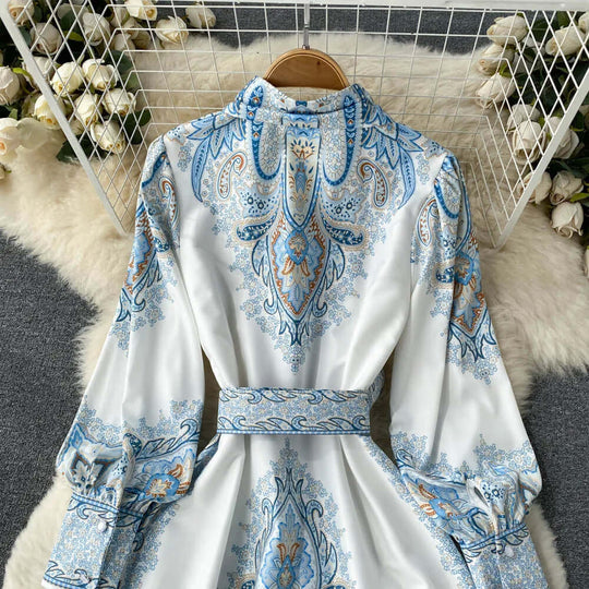 Paisley Maxi Zomerjurk van Rayon met A - Lijn en Lange Mouwen - ZovaFashion - Maxi Jurk