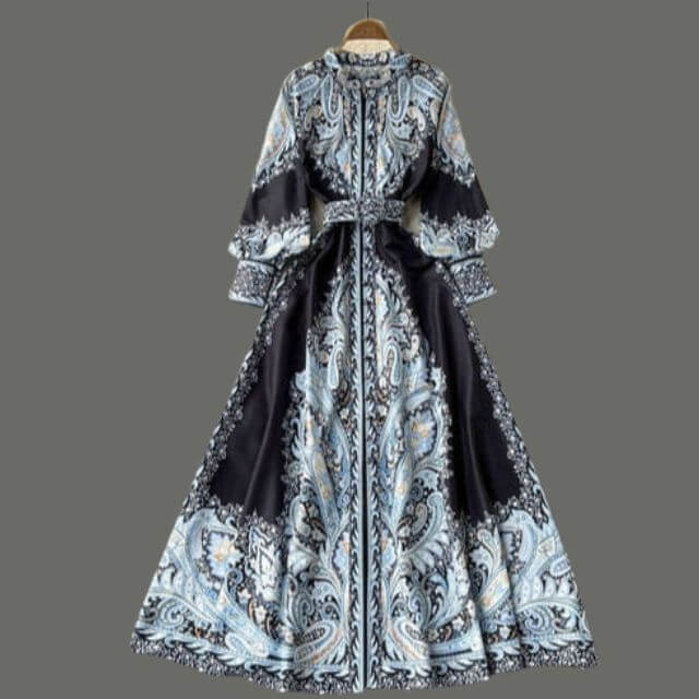 Paisley Maxi Zomerjurk van Rayon met A - Lijn en Lange Mouwen - ZovaFashion - Maxi Jurk