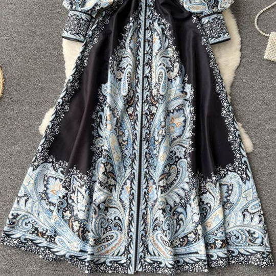 Paisley Maxi Zomerjurk van Rayon met A - Lijn en Lange Mouwen - ZovaFashion - Maxi Jurk