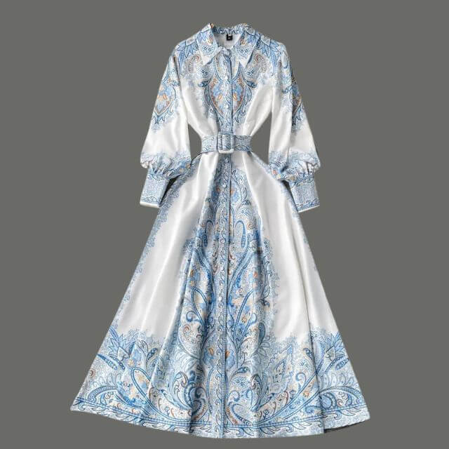 Paisley Maxi Zomerjurk van Rayon met A - Lijn en Lange Mouwen - ZovaFashion - Maxi Jurk