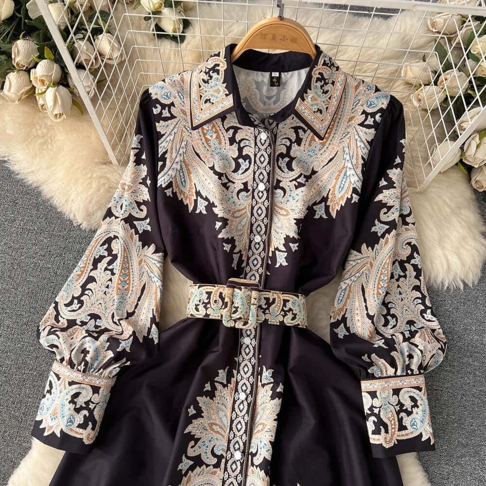 Paisley Maxi Zomerjurk van Rayon met A - Lijn en Lange Mouwen - ZovaFashion - Maxi Jurk