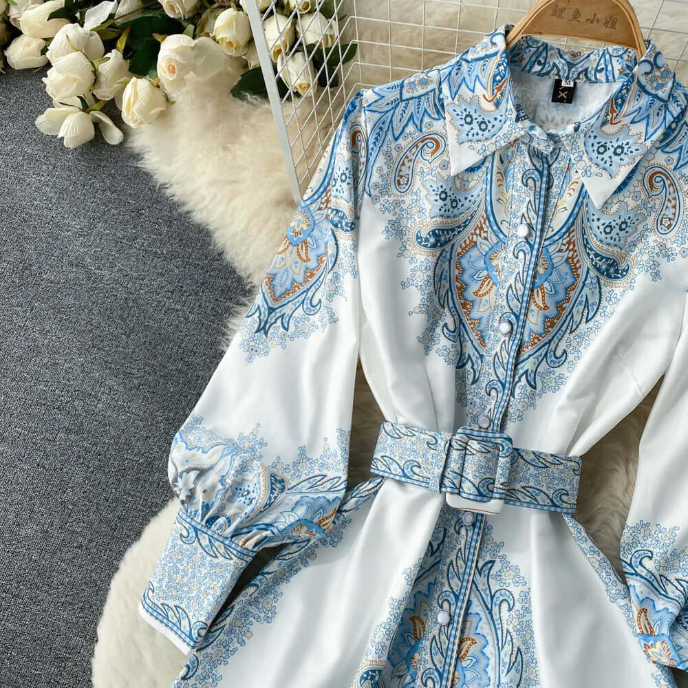 Paisley Maxi Zomerjurk van Rayon met A - Lijn en Lange Mouwen - ZovaFashion - Maxi Jurk