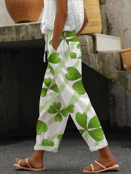 Pantalon Dames van Katoen met Hoge Taille en Cropped Lengte - ZovaFashion - Lange Broek Dames