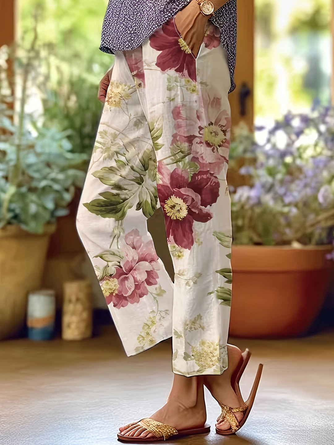 Pantalon Dames van Katoen met Hoge Taille en Cropped Lengte - ZovaFashion - Lange Broek Dames