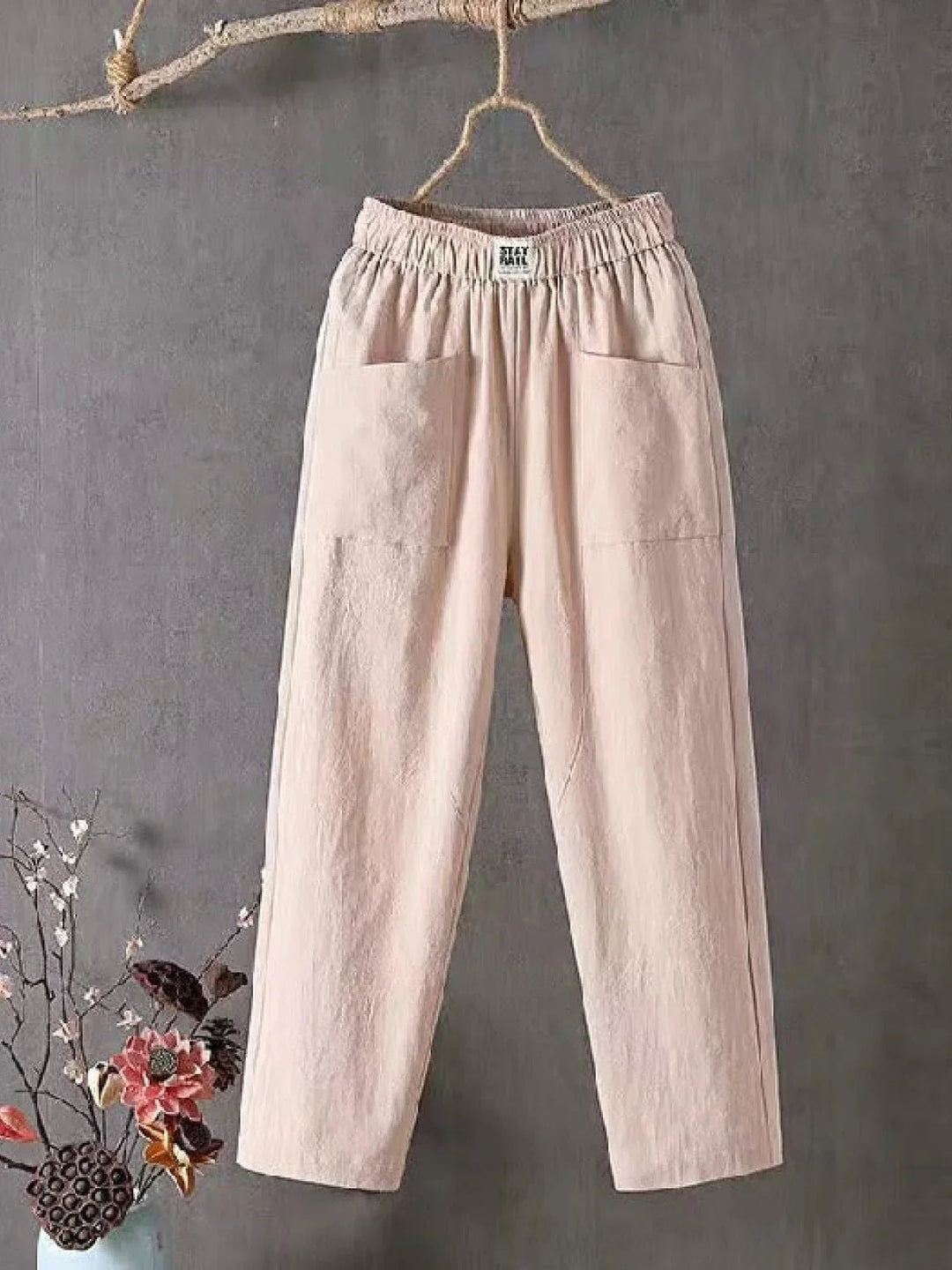 Pantalon Dames van Katoen met Relaxed Fit en Elastische Tailleband - ZovaFashion - Lange Broek Dames