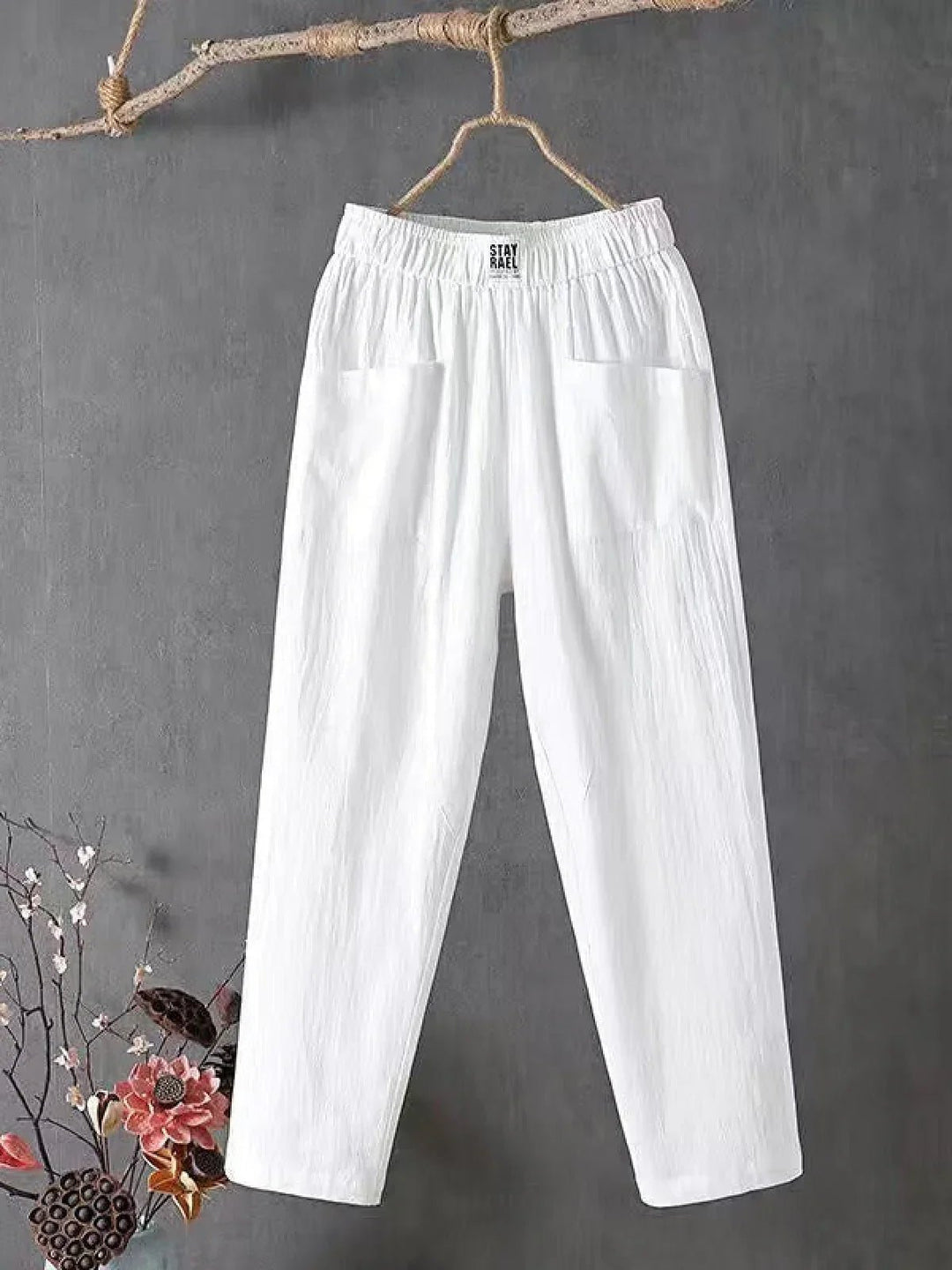 Pantalon Dames van Katoen met Relaxed Fit en Elastische Tailleband - ZovaFashion - Lange Broek Dames