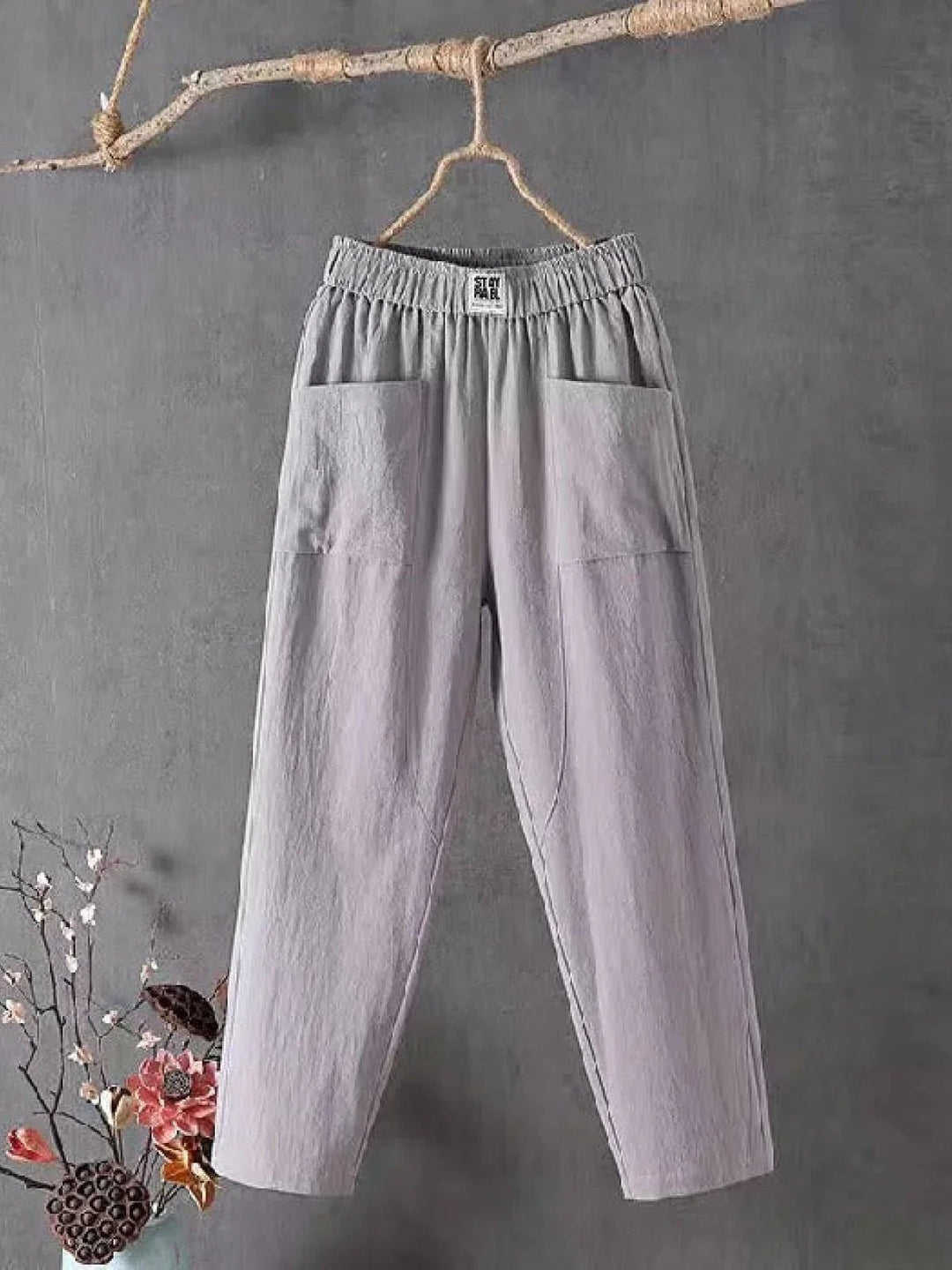 Pantalon Dames van Katoen met Relaxed Fit en Elastische Tailleband - ZovaFashion - Lange Broek Dames