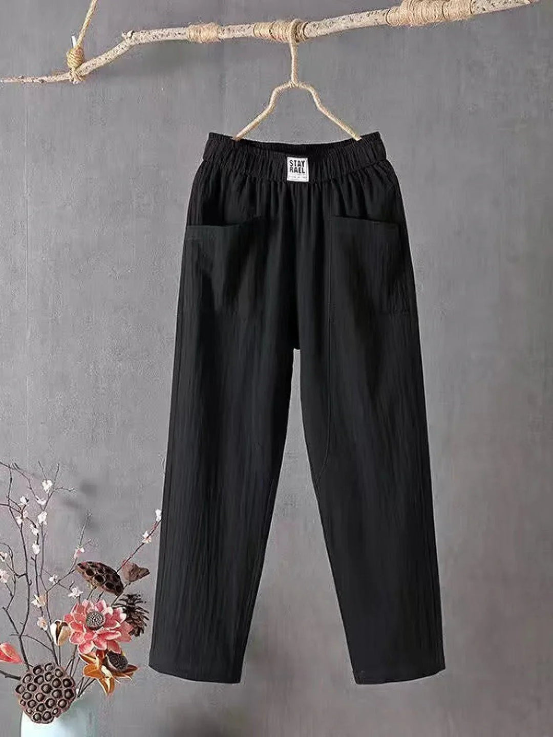 Pantalon Dames van Katoen met Relaxed Fit en Elastische Tailleband - ZovaFashion - Lange Broek Dames