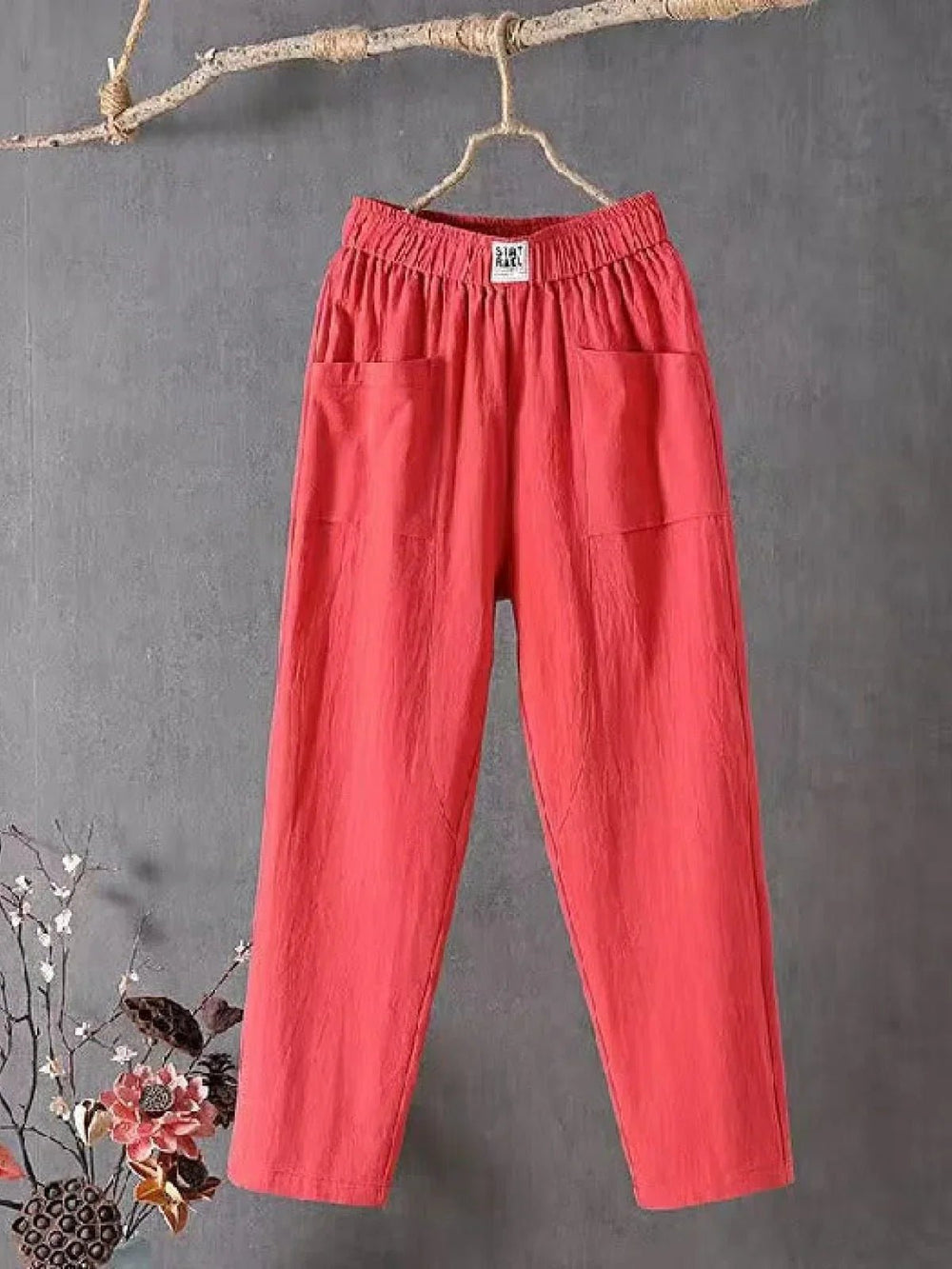 Pantalon Dames van Katoen met Relaxed Fit en Elastische Tailleband - ZovaFashion - Lange Broek Dames