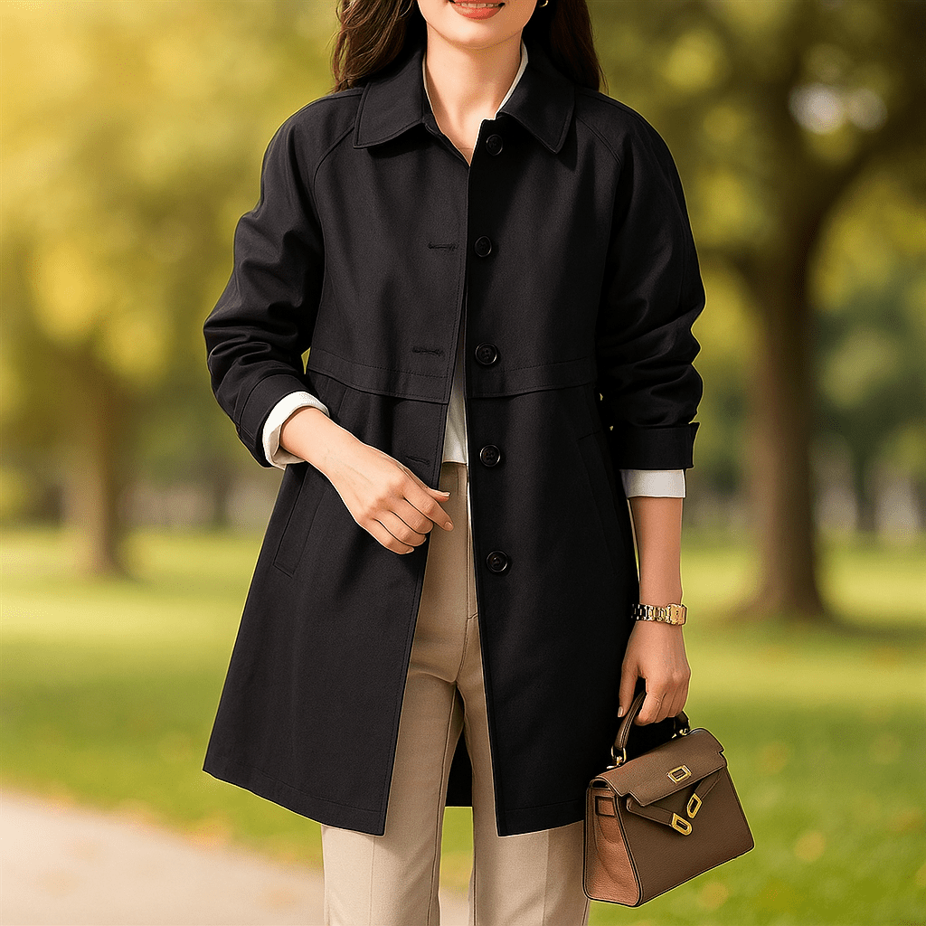 Trenchcoat voor Dames – Getailleerd Model – Klassieke Kraag – Lengte tot Halverwege de Dij