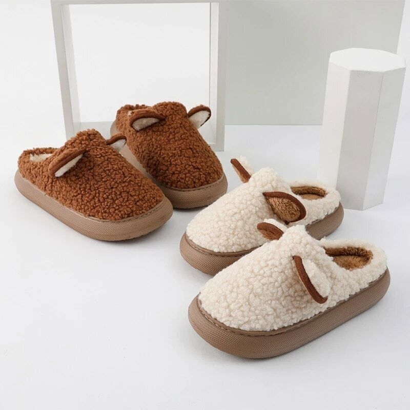 Pluche Fleece Slippers Dames met Sherpa Textuur en Decoratieve Oortjes - Zova - Fashion