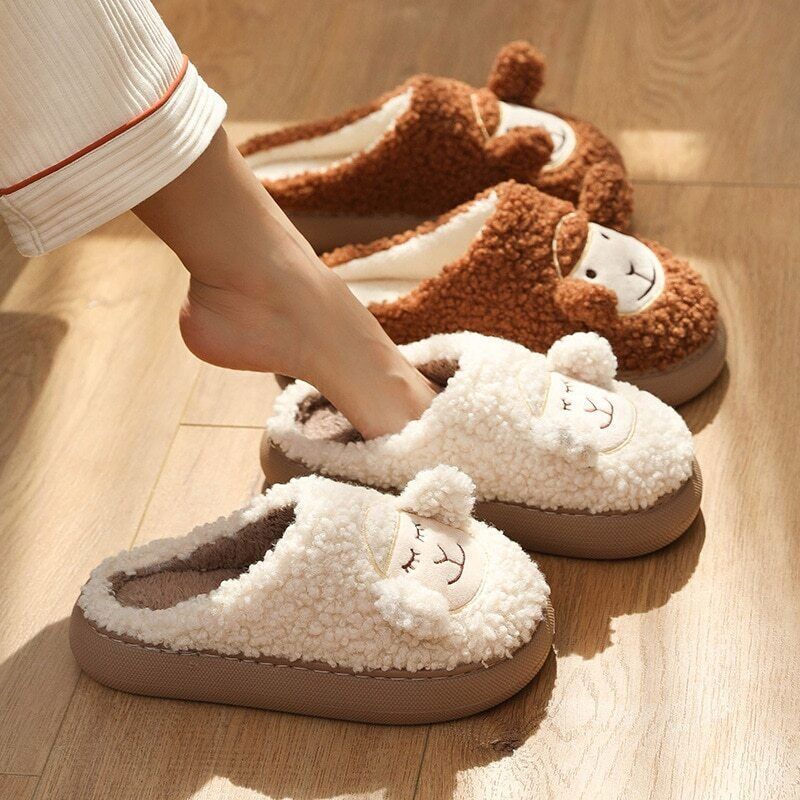 Pluche Fleece Slippers Dames met Sherpa Textuur en Decoratieve Oortjes - Zova - Fashion
