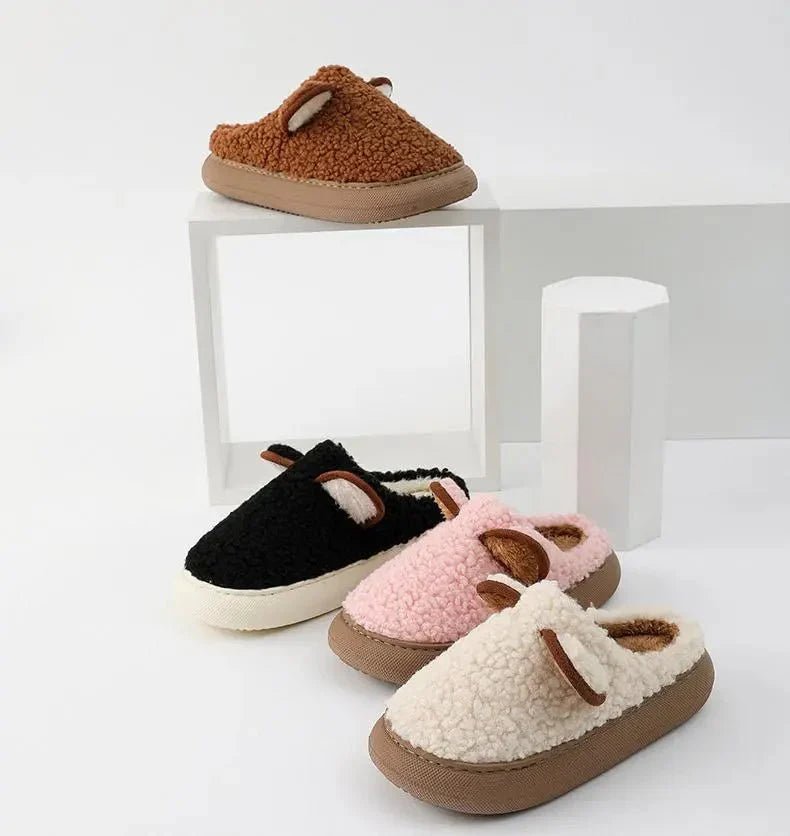 Pluche Fleece Slippers Dames met Sherpa Textuur en Decoratieve Oortjes - Zova - Fashion