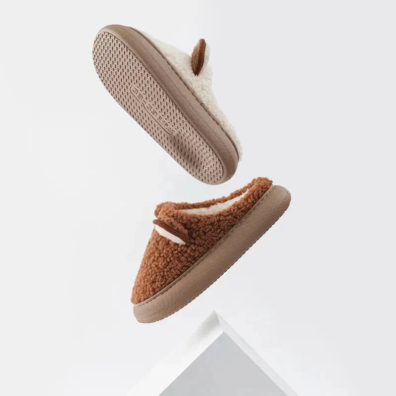 Pluche Fleece Slippers Dames met Sherpa Textuur en Decoratieve Oortjes - Zova - Fashion