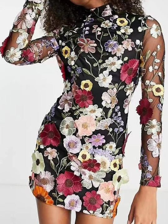 Midi Zomerjurk van Recycled Polyester met 3D Bloemenappliqué