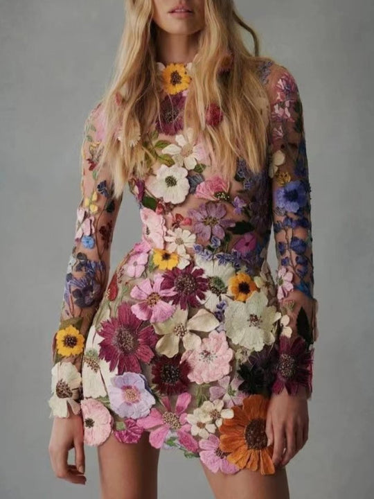 Midi Zomerjurk van Recycled Polyester met 3D Bloemenappliqué