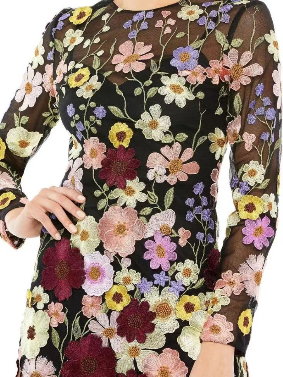 Midi Zomerjurk van Recycled Polyester met 3D Bloemenappliqué