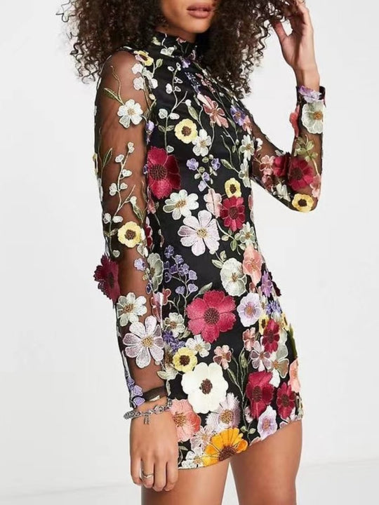Midi Zomerjurk van Recycled Polyester met 3D Bloemenappliqué